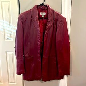 Dark Red Maroon Leather Blazer Jacket